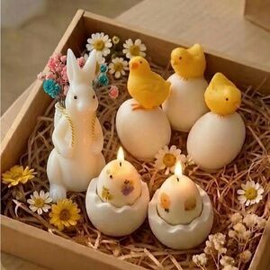 Charming Easter Bunny and Chick Candle Set